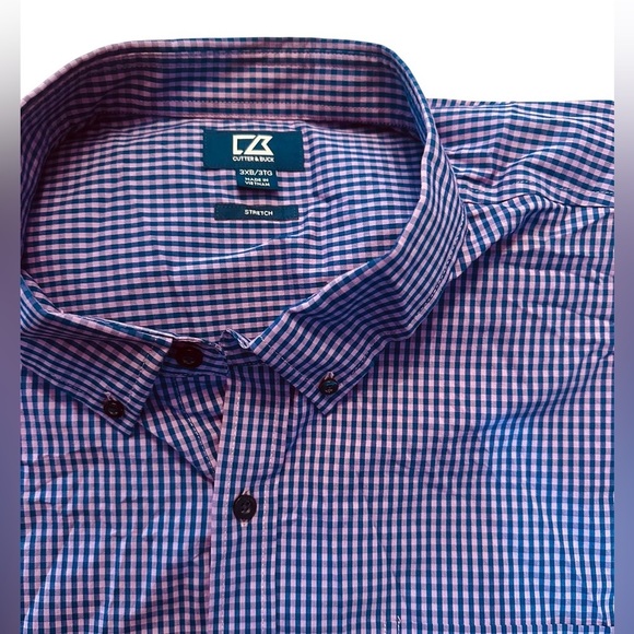 Cutter & Buck Big Tall Anchor Short Sleeve Button Down - Mens Size 3XB Gingham - Picture 3 of 5